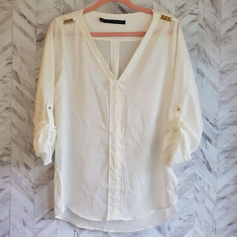 Load image into Gallery viewer, Zara Sheer White Blouse, Sz XS
