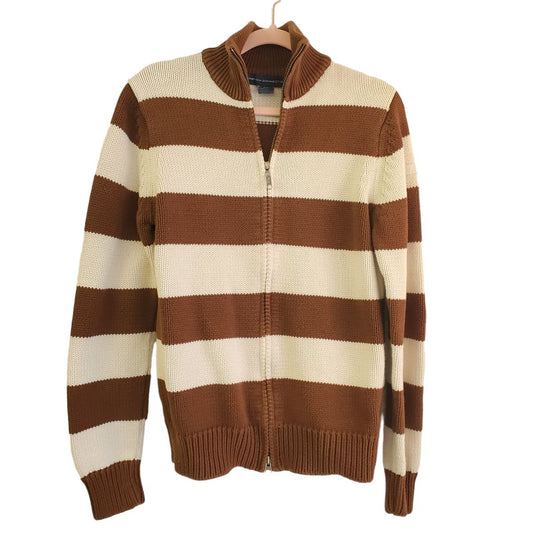 Striped Full Zip Cotton Cardi Sweater, Small