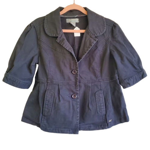 Point Zero Short Sleeve Peplum Button Up Jacket, Sz 10 Black